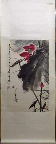 Chinese Ink/Color Scroll Painting of Flowers