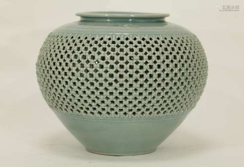 Korean Turquoise Glazed Openwork Porcelain Jar