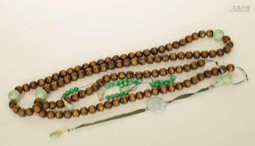 Chinese Wood Court Beads w/ Jadeite