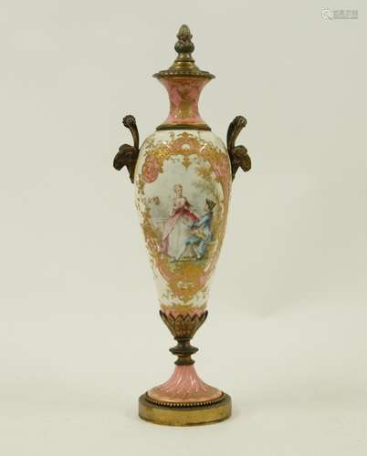 France Hand-Painted Figural Two Handles Urn