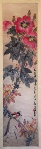 Chinese Flower & Birds Scroll Painting