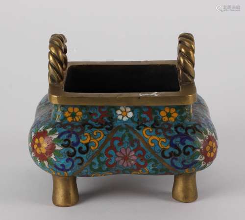 Chinese Square Cloisonne Censer w/ Mark