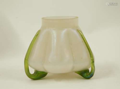 Lotze Green & Pearl Glass Vase w/ Applied Feet