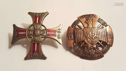 Antique Polish Enamel Pair of Badges