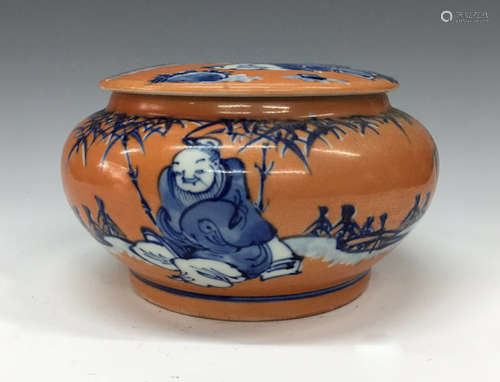 Chinese Blue/White w/ Red Glazed Cover Jar