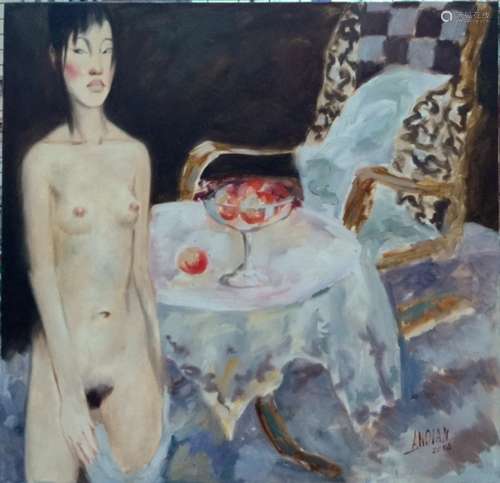 Chinese Modern Oil on Canvas of a Nude Lady