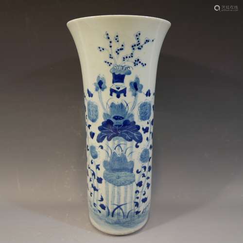 ANTIQUE CHINESE BLUE WHITE PORCELAIN BEAKER VASE -18/19TH CENTURY