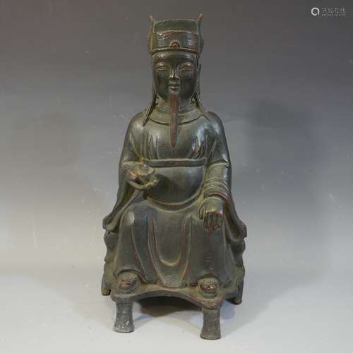 ANTIQUE CHINESE BRONZE DAOIST DEITY - MING DYNASTY