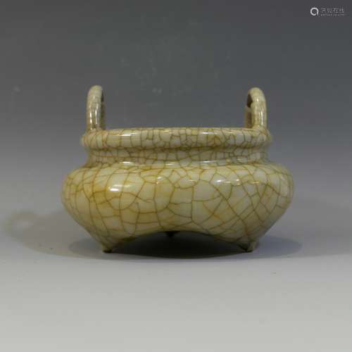 ANTIQUE CHINESE GE WARE PORCELAIN CENSER - QING DYNASTY OR EARLIER