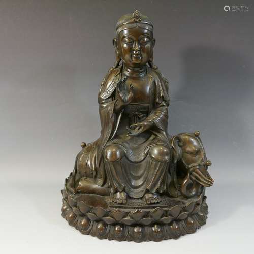 LARGE ANTIQUE CHINESE BRONZE BUDDHA WITH ELEPHANT FIGURE 18/19 CENTURY