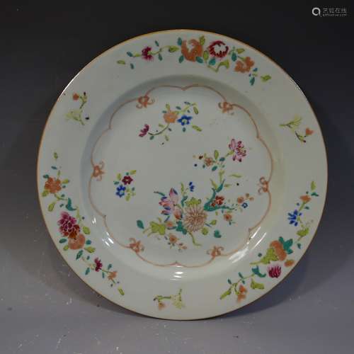 ANTIQUE CHINESE FAMILLE ROSE PORCELAIN PLATE - 18TH CENTURY