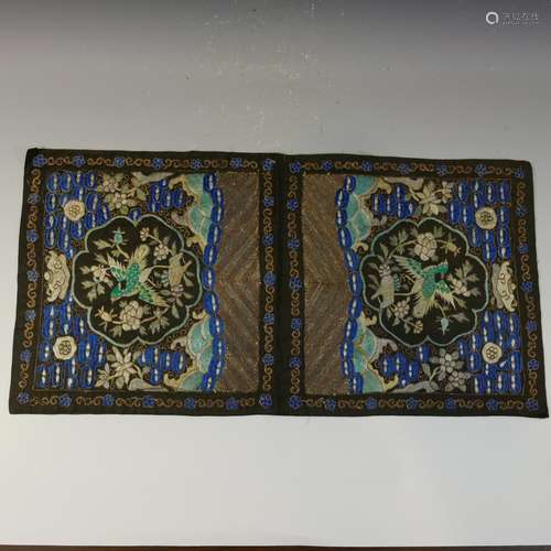 PAIR ANTIQUE CHINESE SILK RANK BADGE - QING DYNASTY