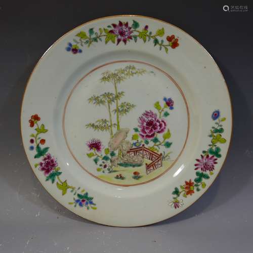 ANTIQUE CHINESE FAMILLE ROSE PORCELAIN PLATE - 18TH CENTURY