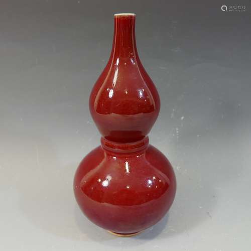 ANTIQUE CHINESE RED GLAZE DOUBLE GOURD PORCELAIN VASE - REPUBLIC PERIOD