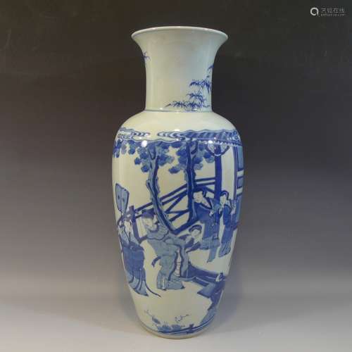 ANTIQUE CHINESE BLUE WHITE PORCELAIN VASE - KANGXI MARK 19TH CENTURY