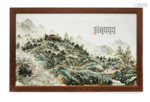 王云泉丙申年(AD1956) 粉彩秋色山水图瓷板