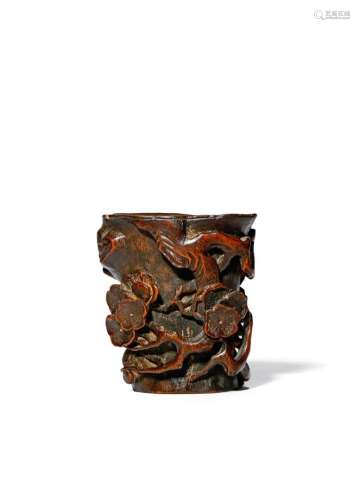 十七世纪 竹雕腊梅杯