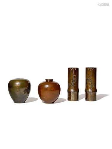 FOUR SMALL JAPANESE BRONZE VASES