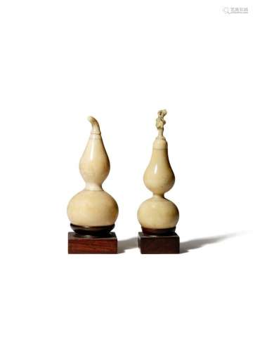 TWO CHINESE IVORY MINIATURE MODELS OF GOURDS