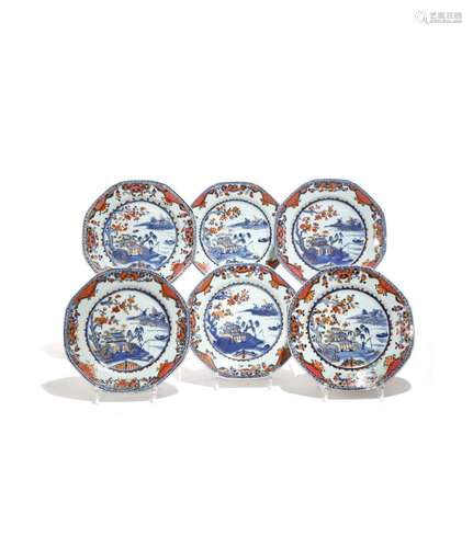 A SET OF SIX CHINESE ROSE IMARI OCTAGONAL PLATES