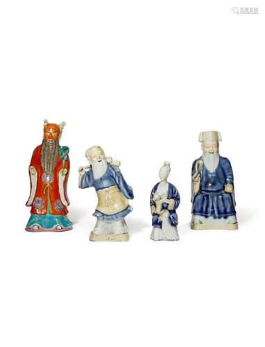 THREE CHINESE BLUE AND WHITE SHIWAN WARE FIGURES