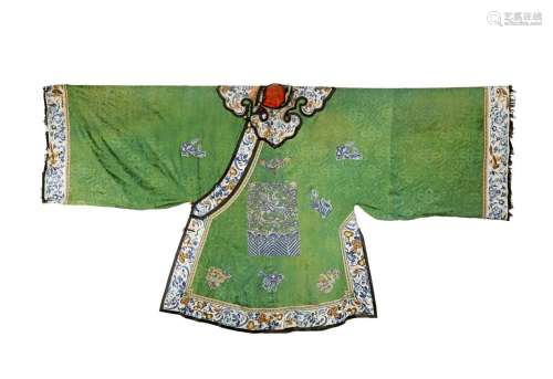 A CHINESE GREEN SILK LADY'S ROBE