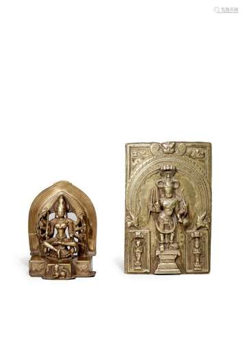 AN INDIAN BRASS SEATED FIGURE