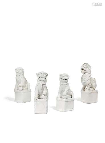 THREE CHINESE BLANC DE CHINE MODELS OF BUDDHIST LION DOGS