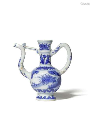 A SMALL CHINESE BLUE AND WHITE EWER