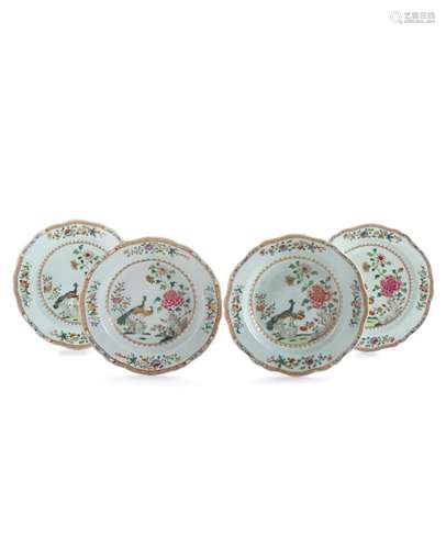 A SET OF FOUR CHINESE FAMILLE ROSE SOUP PLATES