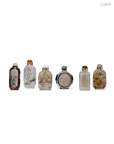 SIX CHINESE INTERIOR DECORATED SNUFF BOTTLES