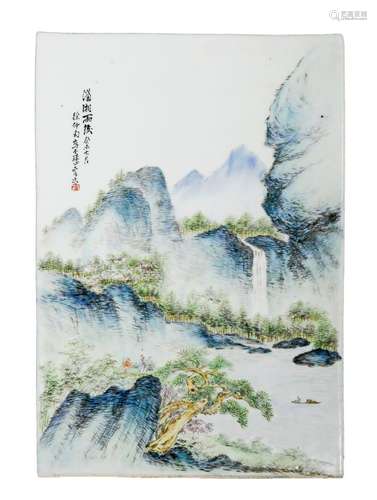 A CHINESE PORCELAIN RECTANGULAR PLAQUE