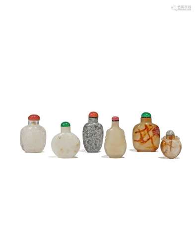 SIX CHINESE HARDSTONE SNUFF BOTTLES