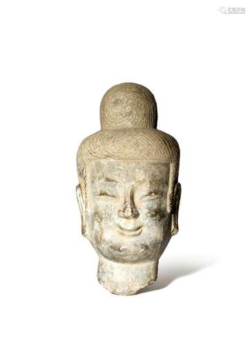 A CHINESE STONE HEAD OF A BODHISATTVA