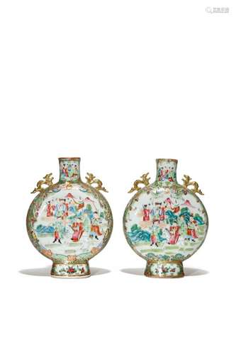 A PAIR OF CHINESE CANTON FAMILLE ROSE MOONFLASKS