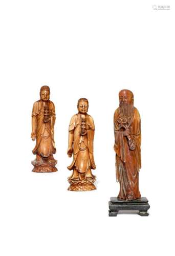 THREE CARVED IVORY FIGURES