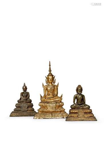 THREE THAI GILT BRONZE FIGURES