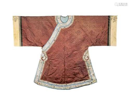 A CHINESE BROWN SILK LADY'S SURCOAT