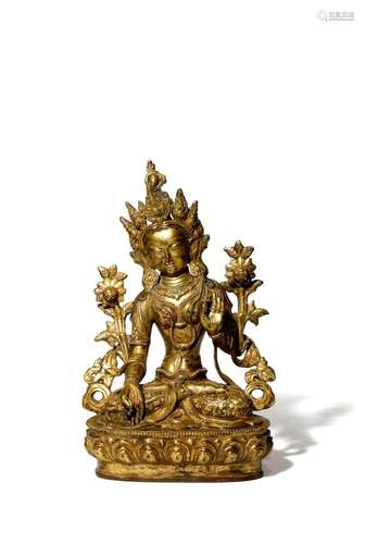 A CHINESE GILT BRONZE FIGURE OF TARA