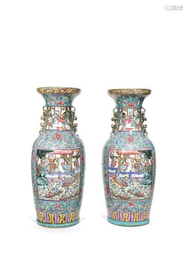 A LARGE PAIR OF CHINESE CANTON FAMILLE ROSE VASES