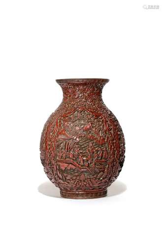 A CHINESE RED CINNABAR LACQUER OVOID VASE