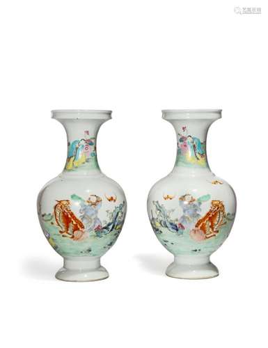 A PAIR OF CHINESE FAMILLE ROSE VASES