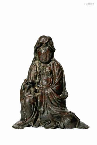 A LARGE BRONZE FIGURE OF GUANYIN