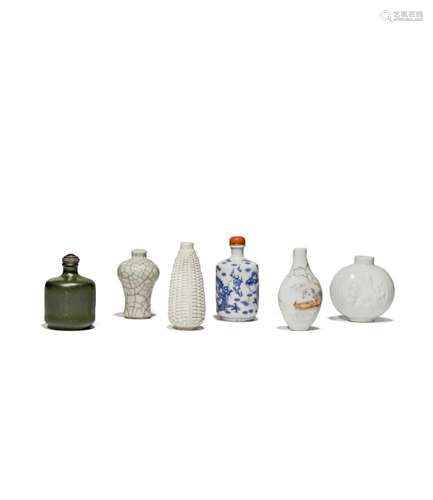 SIX CHINESE PORCELAIN SNUFF BOTTLES