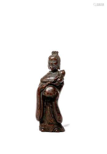 A TALL JAPANESE WOOD NETSUKE