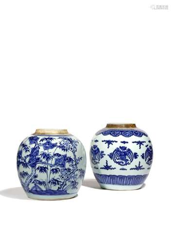 TWO CHINESE BLUE AND WHITE OVOID JARS