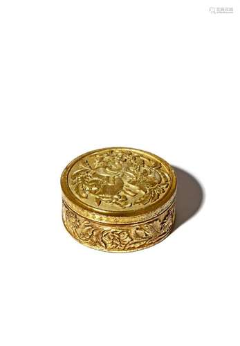 A CHINESE GILT METAL CIRCULAR BOX AND COVER