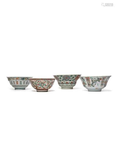 FOUR CHINESE FAMILLE VERTE BOWLS