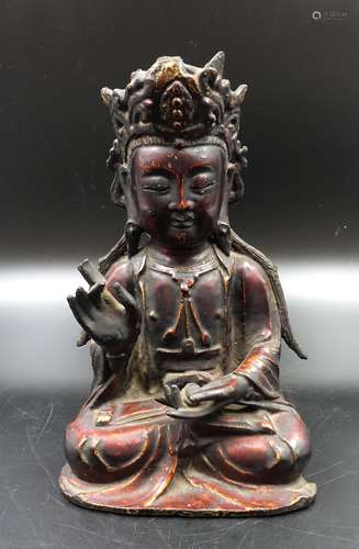 CHINESE MING DYNASTY PAINTED BRONZE GUANYIN