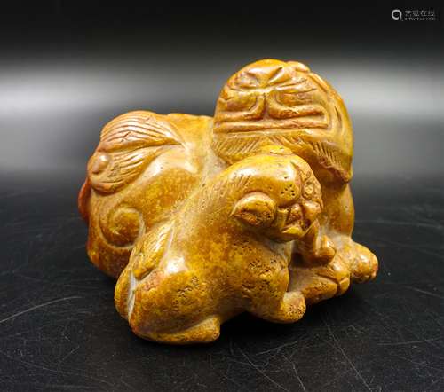 CHINESE REALGAR XIONGHUANG CARVED FOOLION